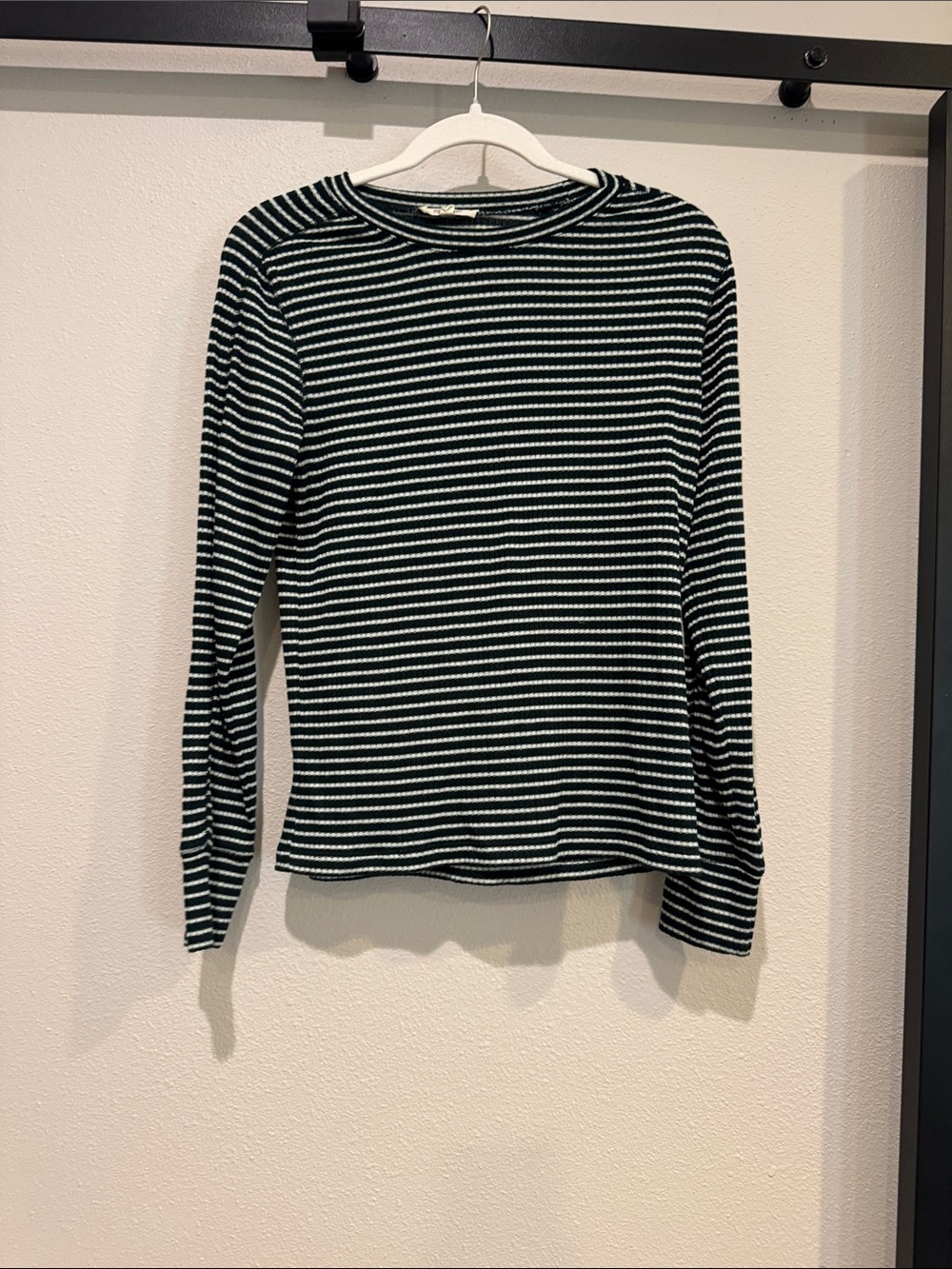 Madewell Striped Long Sleeve Knit Top - Green & White